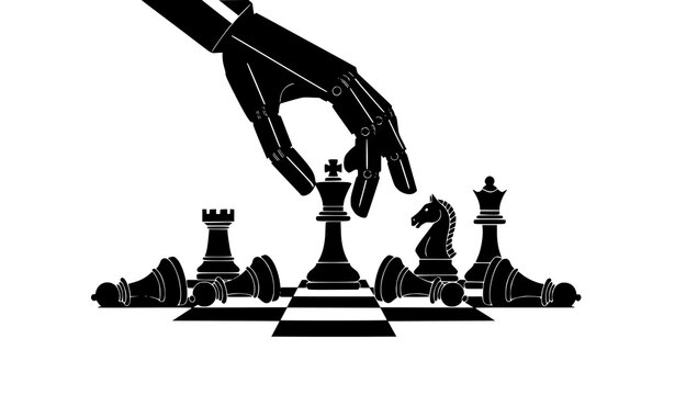 AI chess strategy concept digital hand moving king piece business competition vector