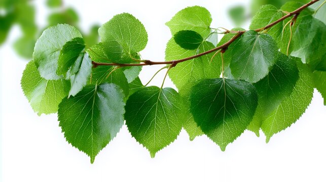 Vibrant Green Birch Leaves: Sunlit Branch with Lush Foliage