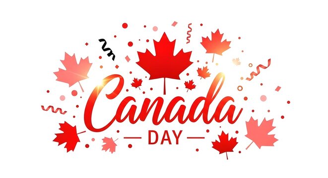 Vibrant canada day celebration with maple leaves and confetti