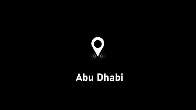 Abu dhabi location pin animation on black background, for travel and, business mapping united, arab emirates