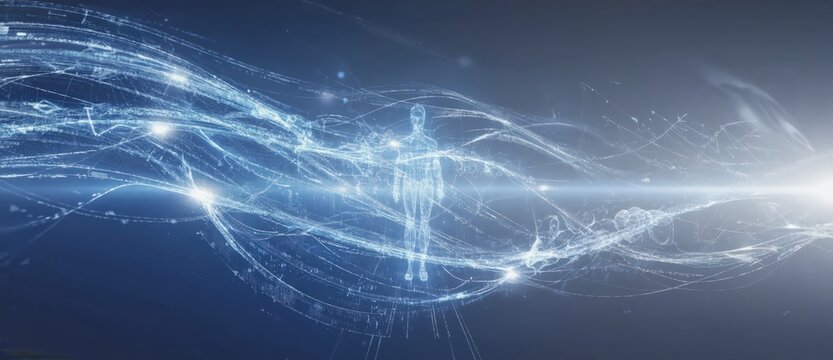 Abstract artificial intelligence background with glowing data flows and neural patterns, ideal for technology, innovation, business and digital future concepts 12