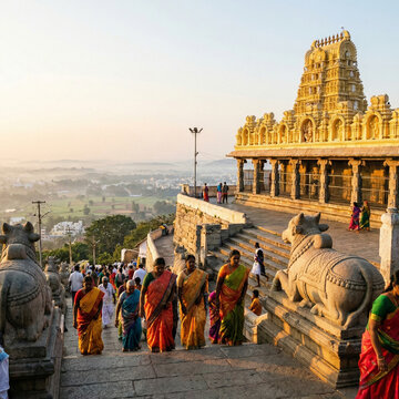 Chamundi Hill temple and landscape view in Mysore India