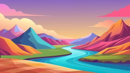 Colorful Abstract Landscape Flat Vector © MdSzzad