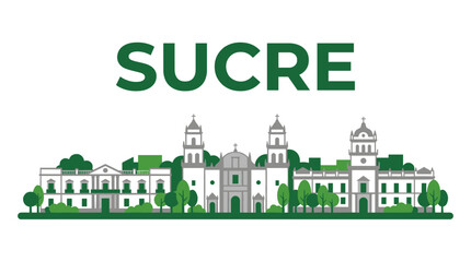 Fototapeta premium Sucre city skyline landmarks with bold typography isolated on white background vector illustration