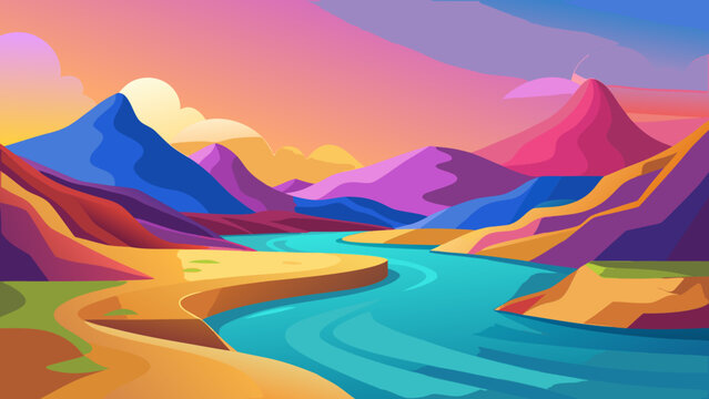 Colorful Abstract Landscape Flat Vector