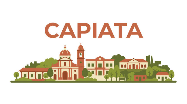 Capiata Paraguay city skyline landmark buildings with church vector illustration