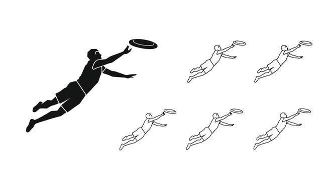 Silhouettes of people playing ultimate frisbee illustrating motion and action
