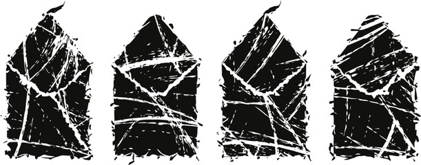Fototapeta premium Abstract grunge arrow silhouettes with scratched and cracked texture in black and white design