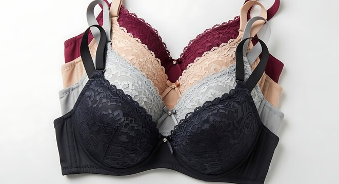 Lace Bra Collection in Multiple Colors Stacked Fashion Lingerie Set Elegant Women Underwear Product Display
