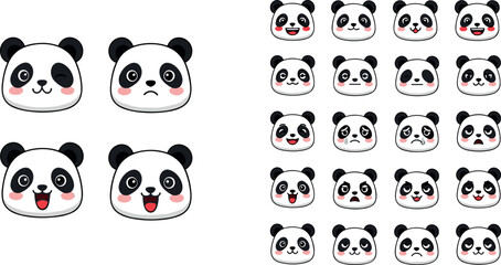 Cute panda face expressions set with different emotions cartoon vector illustration animal character icons collection isolated background © MD SOJIB 