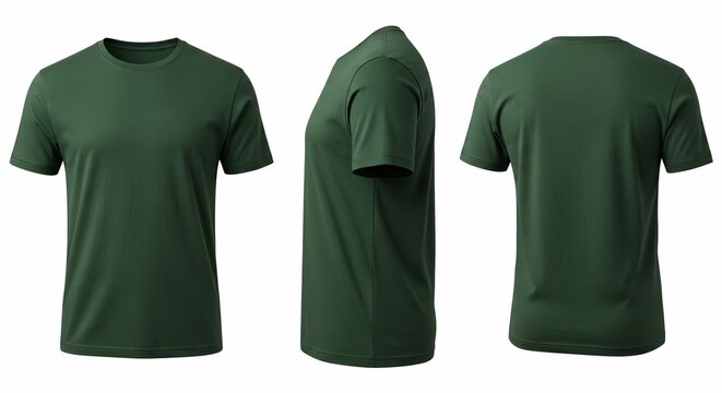 Plain dark green crew neck short sleeve t-shirt for men shown from front side and back views