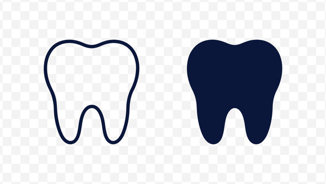 Modern tooth icons set, dual style dental symbols, minimal outline and solid vector graphics for health, medical, and dental branding isolated on Transparent Background