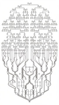 Complex black and white pedigree chart merging into DNA double helix structures illustrating deep genetic ancestry and massive lineage tree data