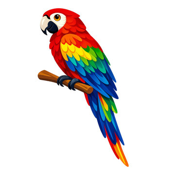 Scarlet macaw illustration perching tropical branch enjoying vibrant colors