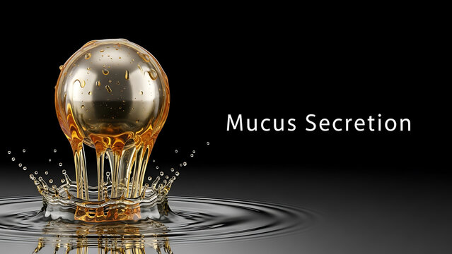 Golden liquid drop falling into water with ripples and splashes  Mucus secretion concept with a single large golden droplet
