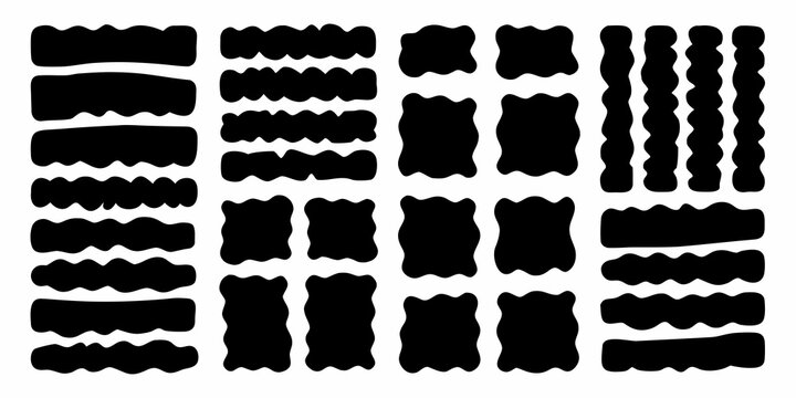 Abstract black shapes arranged in a grid pattern on a white background