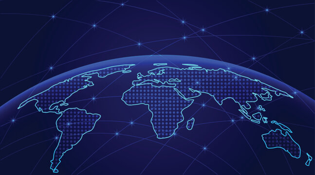 Global world map with connecting lines representing network communication technology connections vector