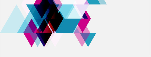 Obraz premium Abstract geometric shapes overlap, creating dynamic composition. Pink, blue, purple hues dominate white background. Modern design.
