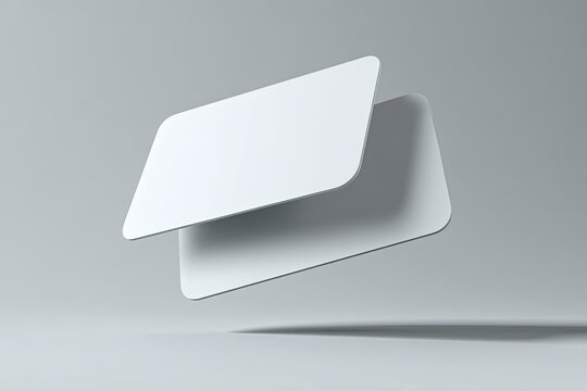 Two blank white rounded-corner cards floating in a light grey minimalist setting