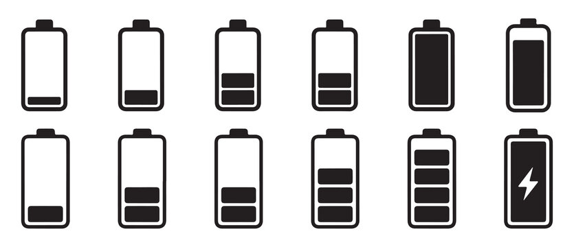 Battery capacity icons with rounded rectangular segments set. vector illustration eps 10