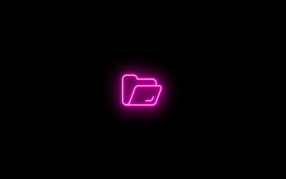 Neon glowing pink color folder icon on black background. Neon Folder icon. Documents directory. Desktop icons. My computer PC shortcut signs. Folder icon sign symbol.