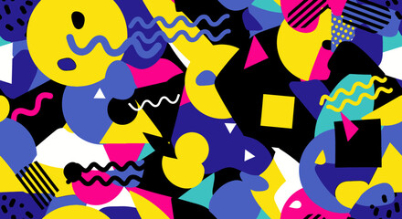 Obraz premium Vibrant Abstract Geometric Shapes and Patterns with a Retro Memphis Design Feel