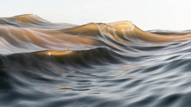 Close view of dynamic ocean waves in realistic style under bright sky, concept of nature power and tranquility