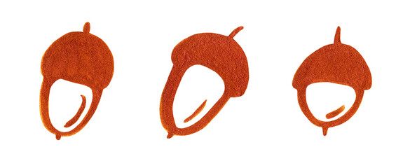 Hand-painted set of acrylic acorns isolated on white or transparent background. © TextureTextileLab