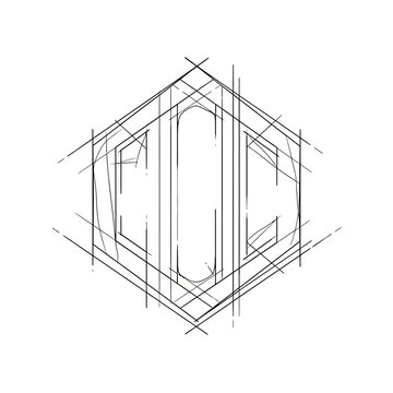 GUC Letter Logo in Hexagonal Architectural Sketch Style on Isolated White Background