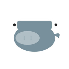 Fototapeta premium A simple illustration of a gray pig's face with black eyes and a curly tail.