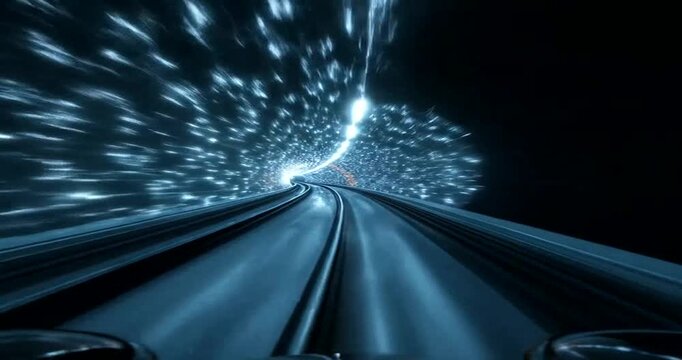 High speed train track tunnel motion.