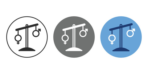 Hormonal balance icon with gender equality scales symbol in black gray and blue color isolated on light background. Concept of endocrine system, hormone regulation, male and female balance, reproducti