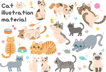 Obraz premium 色々な種類のかわいい猫の手描きベクターイラスト