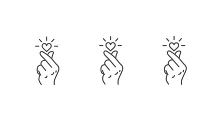 Fototapeta premium finger heart gesture line icon with a glowing heart a hand forming a popular korean love symbol for social media content.