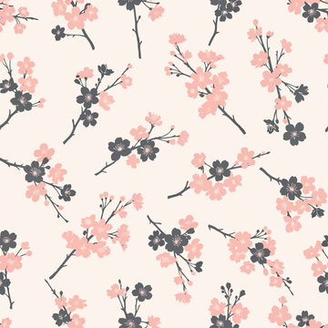 cherry blossoms sakura pattern floral background with subtle spring flowers an elegant decorative seamless design.