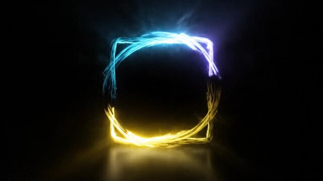 Abstract Glowing Neon Light Forming a Shape in Dark Space with Colorful Smoke, Loopable Background