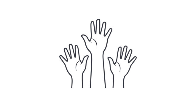 three raised hands line art illustration demonstrating active participation support and voting perfect for education or social issues campaigns