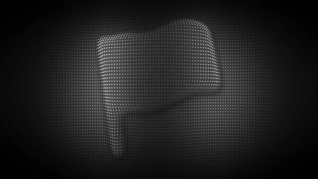 Silver Flag Particle Animation on Dark Background, Glowing Dot Grid 3D Waving Banner Seamless Loop, 4K