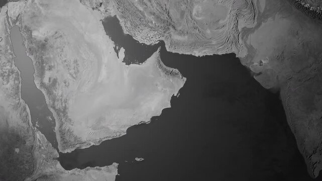 Zoom from Earth to Oman. Documentary world map animation 4k