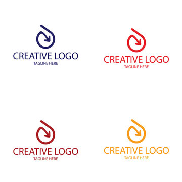 Set of four creative logos with arrow design element in different colors, suitable for various businesses.