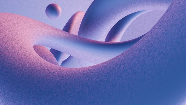 Velvet violet shapes and spheres abstract background. 3d illustration