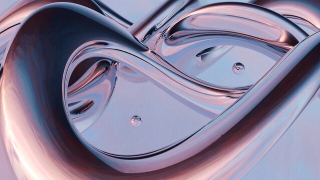 Fluid liquid blue metal shapes and spheres abstract background. 3d illustration