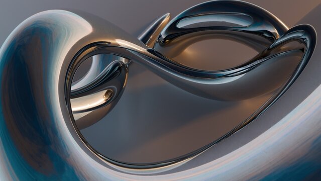 Fluid liquid metal shapes and spheres abstract background. 3d illustration contemporary art