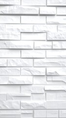 Fototapeta premium Close-up, high-angle view of a textured, white brick wall. The rectangular bricks vary in size and are arranged in a staggered pattern