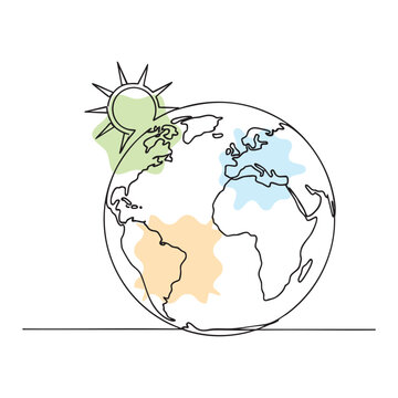 eco friendly earth globe with sun and colored continents