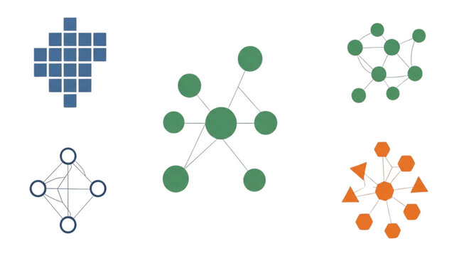 Abstract Network Diagrams Visualizing Interconnected Data Structures and Complex Systems for Technological Analysis