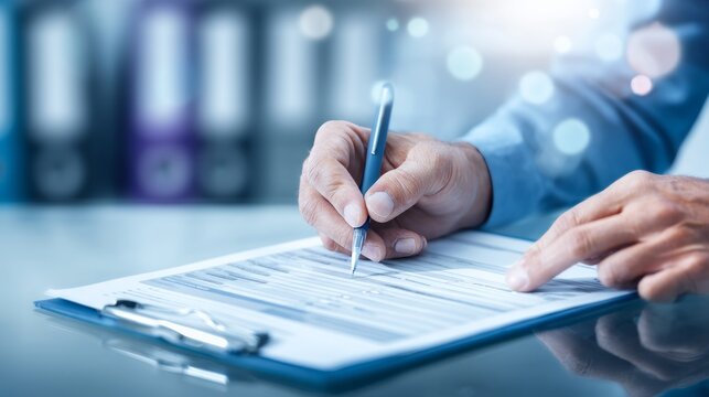 Closeup of Hands Filling Out Patient Intake Forms at a Table