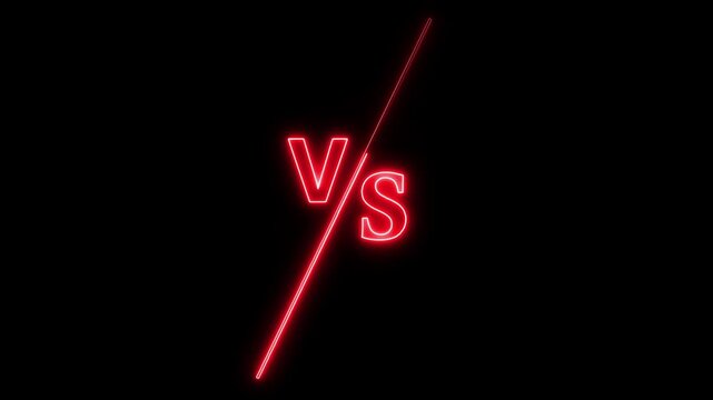 VS logo sport for match.glowing neon VS versus bars icon animation on black background. Versus vs bars icon. red color,