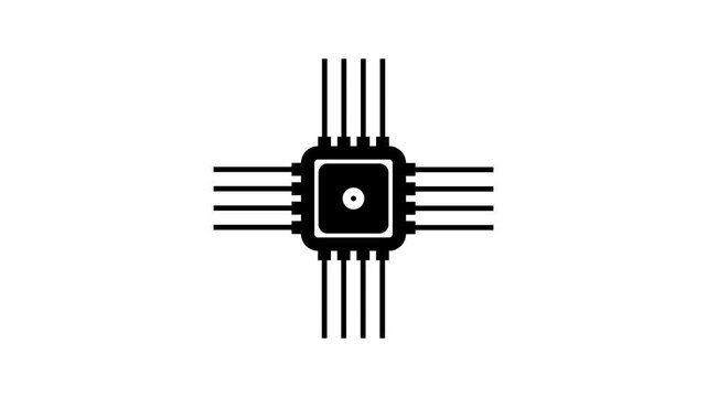 White flat simple icon with shadow, Technology multicolor CPU circuit board background.