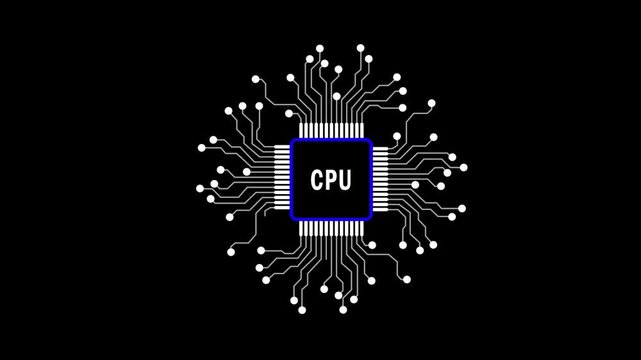 Technology multicolor CPU circuit board background. Computer motherboard with cpu icon , CPU text and circuit lines icon animation